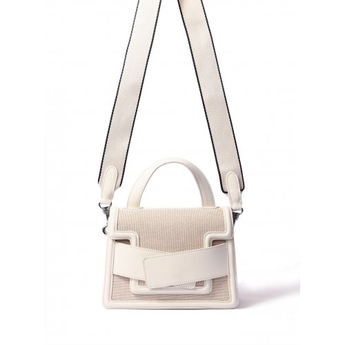Evelyn Bag in Canvas and Genuine Leather, White