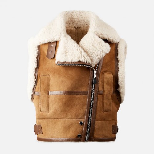 Sleeveless biker in shearling Brown