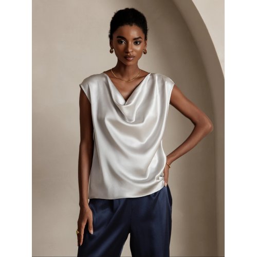 19Momme Silk Cowl Neck Sleeveless Top