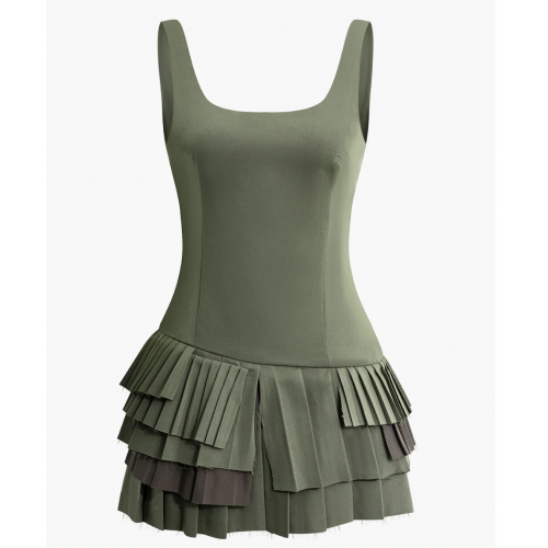 Pleated Hem Slip Mini Dress