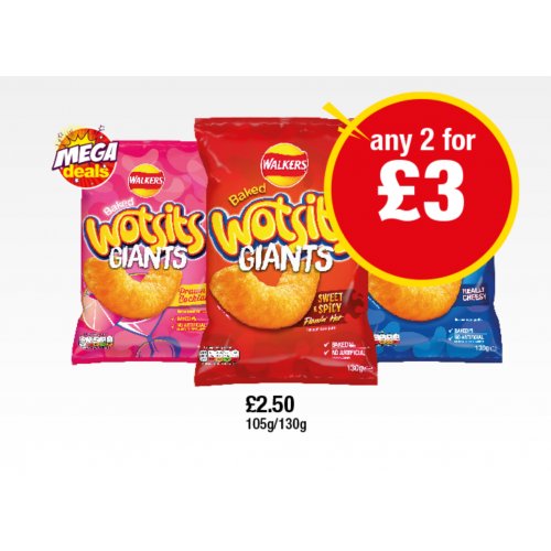 Wotsits Giants Really Cheesy, Sweet & Spicy, Prawn Cocktail