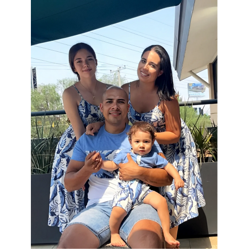 Family Matching Sets Naia Blue Floral Tee or Button Ruffle Hem Strap Dress