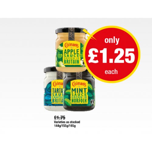 Colman's Apple Sauce, Tartare Sauce, Mint Sauce