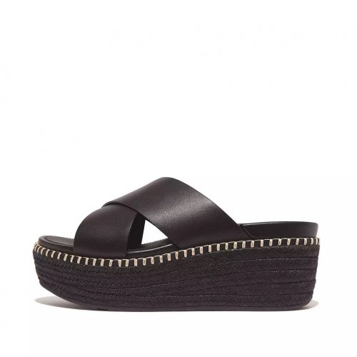 Espadrille Leather Wedge Cross Slides