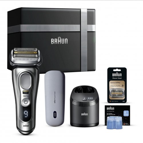 Braun Gift Box: Electric Shaver Series 9 9477cc, Cleaning Cartridge 4 Pack, & 94M Head Replacement
