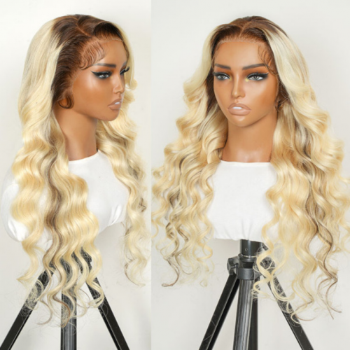 Ready To Go Wig-Perfect Pre Colored Blonde Balayage Wig With Brown Roots High Quality Lace Frontal Wig