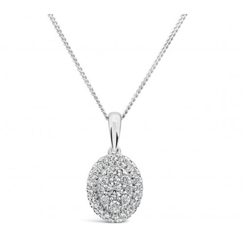 9ct White Gold 0.25ct Diamond Cluster Oval Pendant