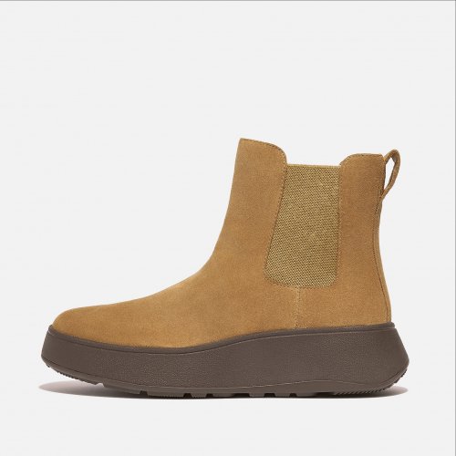 F-MODE Suede Flatform Chelsea Boots (Textured Elastic)