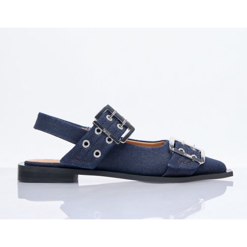 Ganni Feminine Denim Buckle Ballerina Flats