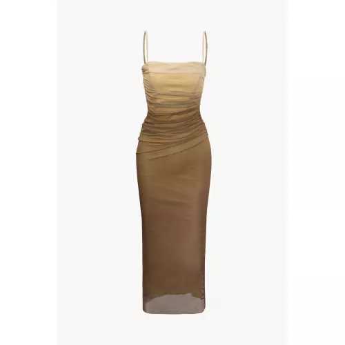 Mesh Ruched Cami Maxi Dress 