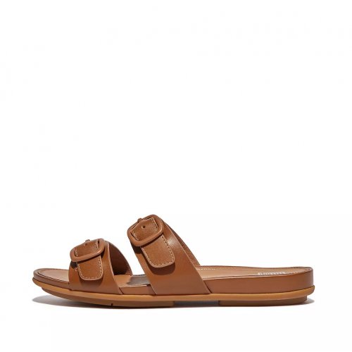 Buckle Two-Bar Leather Slides