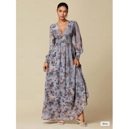 Floral V Neck Long Sleeve Maxi Dress