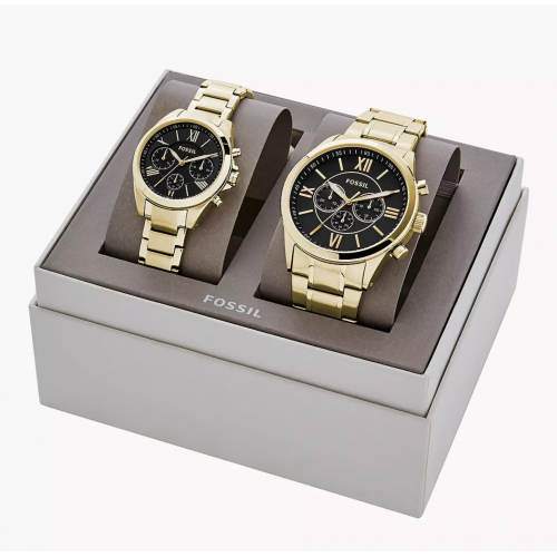 His and Her Chronograph Gold-Tone Stainless Steel Watch Gift Set