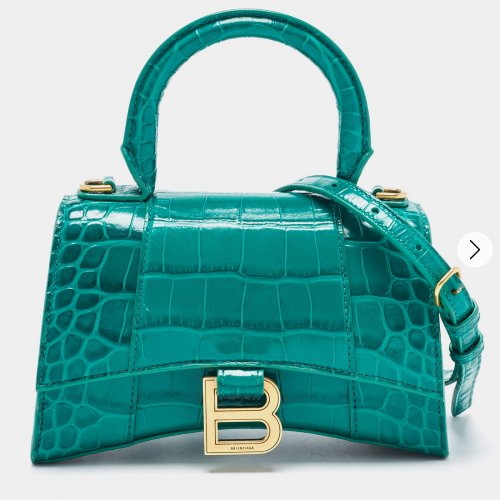 Balenciaga Green Croc Embossed Leather XS Hourglass Top Handle Bag