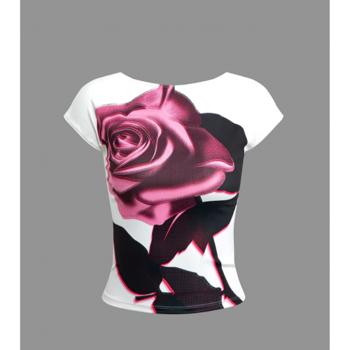 Rose Print Backless T-shirt 