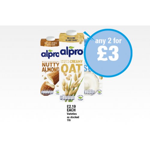Alpro Nutty Almond, Creamy Oat, Protein Soya