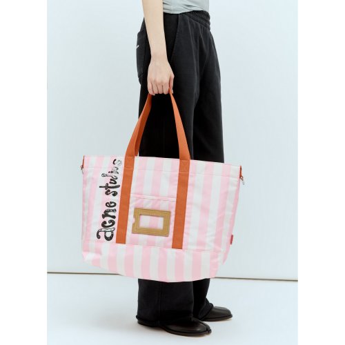 Acne Studios Logo Print Striped Tote Bag