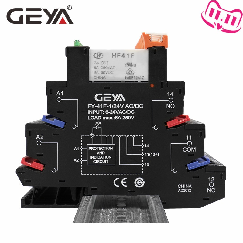 1PCS GEYA 6.2mm Slim Relay Module 41F Integrated PCB Mount Power Relay 12VACDC 24VACDC 230VAC