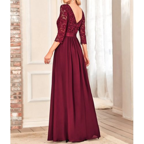 Elegant Round Neck A Line See-Through Lace Bridesmaid Dress
