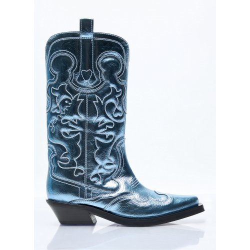 GANNI Mid Shaft Embroidered Western Boots