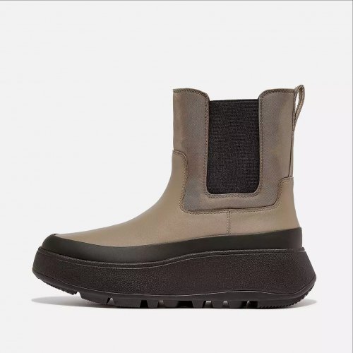 F-MODE Water-Resistant Fabric/Leather Flatform Chelsea Boots